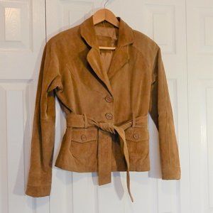 Tan Leather Button Up Jacket with Belt size XS